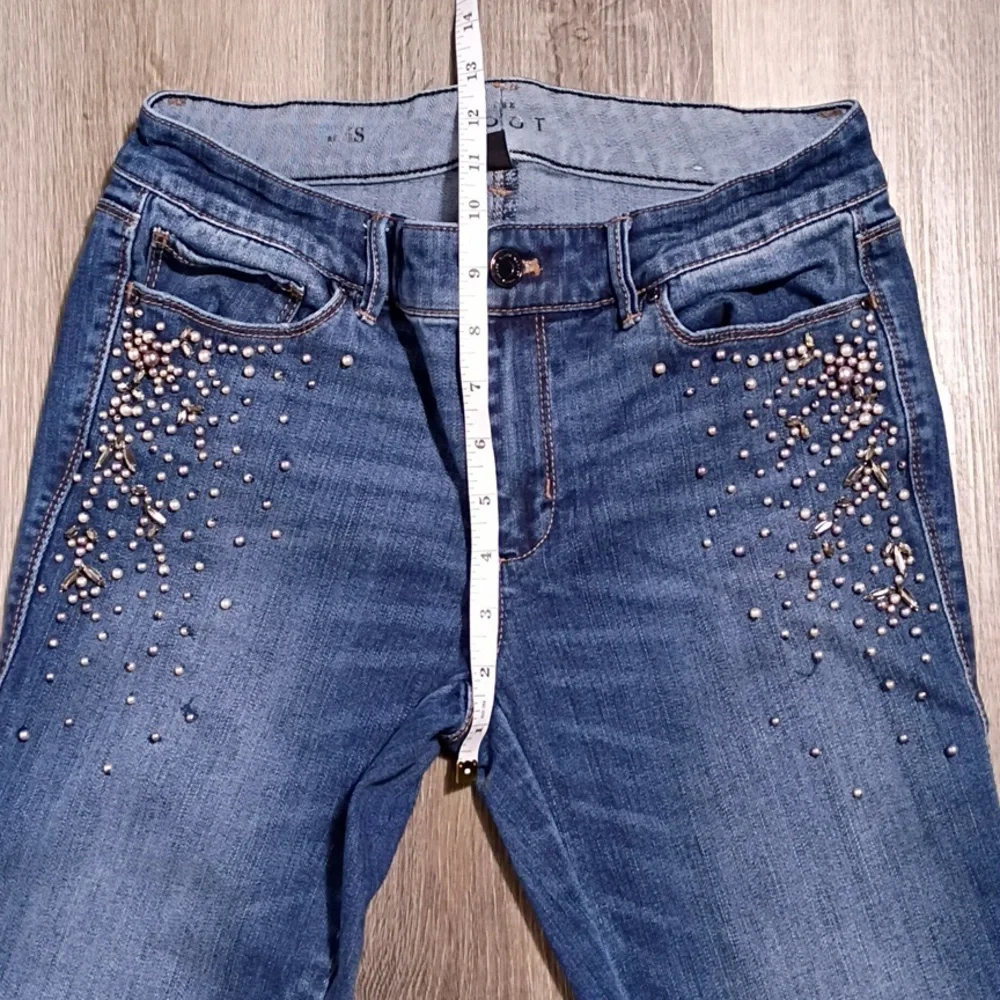 White Black Stylish‎ Blue Flare Jeans with Studded Details Size 4S